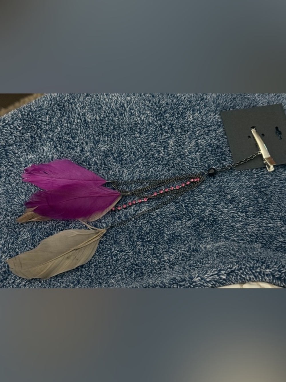 Feather Hair Clip Accessory in Purple and Gray